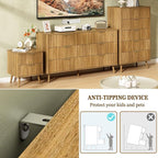 CARPETNAL Fluted 5 Drawers Dresser for Bedroom, 45" Tall Wooden Chest of Drawers with Rounded Corners, Gold Handles, Modern Storage Organizer for Bedroom, Hallway (Walnut)