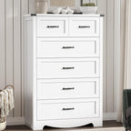 Dresser for Bedroom with 6 Drawers, 49" Tall Wood Chest of Drawers with Deep Drawers & Mental Handle, Modern Dresser TV Stand, Wooden Closet Storage Organizer for Living Room, Hallway, Entryway, White
