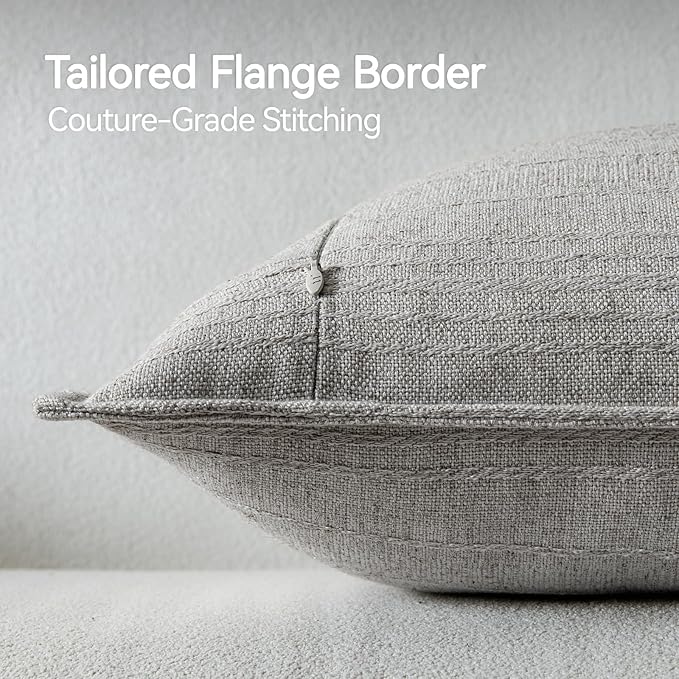 a moment Linen Pillow Covers Set of 2,Boho Farmhouse Throw Pillowcases Neutral Textured Decorative Covers for Couch Sofa Bed, Soft Linen Blend Accent Case Cushion Home Decor 20"x20"Light Grey