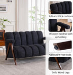 Mid Century Modern Accent Chair Loveseat Sofa with Solid Wood Frame, Boucle Upholstered Living Room Chairs with Thick Cushion, Comfy Tufted Arm Chair for Bedroom, Black