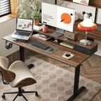 48 x 23 Inches Height Adjustable Electric Standing Desk with 2 Drawers, Stand Up Electric Desk Adjustable Height, Sit Stand Computer Gaming Table with Splice Board, Dark Walnut