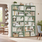 FOTOSOK 70.8" Tall Bookcase Shelf, 6 Tier Wide Bookshelf with Storage, Billy Bookcase Set of 2, Large Bookshelf for Living Room, Home Office,Green