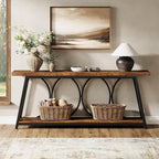 Tribesigns 2 Tiers Narrow Entryway Console Table, 71-Inch Long Industrial Wooden Sofa Table Behing The Couch with Storage Shelf and Metal Frame for Lving Room, Entrane, Hallway, Brown & Black