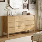 Dresser for Bedroom with 6 Drawers,47" Wide Oak Dresser with 4 Solid Wood Legs, Wooden TV Stand,Closet Clothes Organizer for Bedroom, Hallway