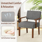 KOMFOTT Upholstered Accent Chairs Set of 2, Mid-Century Modern Armchair with Rubber Wood Frame, Linen Living Room Chairs with Padded Seat & Backrest, Reading Chair for Bedroom, Waiting Room, Grey