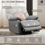 Power Swivel Rocker Recliner Chair with Massage and Heat for Adults, Electric Infinite Position Recliner with USB Charging Port, Corduroy and PU Leather Mixed Fabric, Easy Assembly (Grey)