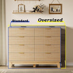 Fluted 8 Drawer Tall Dresser, 47.2" Wide Modern Boho Chest of Drawers, Wooden Storage Dresser TV Stand for Bedroom, Living Room, Closet, Hallway, Curved Profile Design