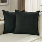 FUTEI Black Chenille Throw Pillow Covers 26x26 Inch Set of 2,Edges Double-Stitched Euro Pillow Shams,Modern Home Decor for Couch Living Room