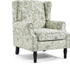 Wingback Accent Chairs Set of 2, High Back Upholstered Armchair, Printed Fabric Wingback Arms Chairs with Wood Legs, Single Sofa Reading Chair for Bedroom Living Room, Green Pattern