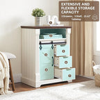 Bathroom Floor Cabinet, Farmhouse Storage Cabinet with Sliding Barn Door, Small Storage Cabinet with Drawer for Bathroom, Kitchen, Living Room, Rustic Style (Antique White)