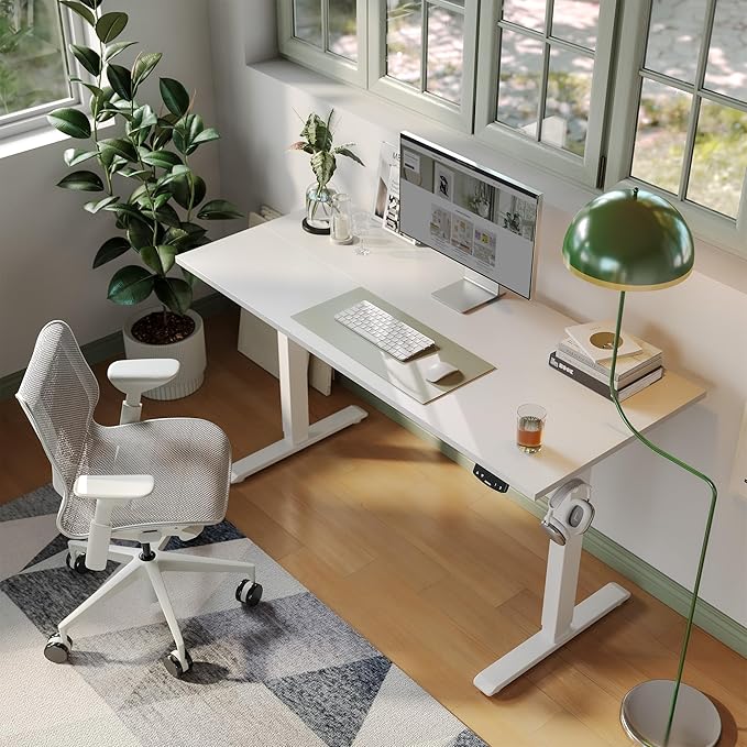 Agilestic Electric Standing Desk, Large 60 x 24 Inches Height Adjustable Desk, Sit Stand up for Work Office Home, Ergonomic Rising Computer Table with Memory Preset, White