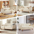 Tbfit Loveseat Sofa, Mid-Century Love Seat Couches, Boucle Small Sofa for Living Room, Bedroom, Office, Button Tufted Upholstered Furniture, Beige