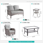 8 PCS Patio Outdoor Furniture Set with Swivel Rocking Chairs,All Weather Wicker Rattan Patio Seating Sofa and Chairs Set,Outdoor Conversaiton Sets for Deck Yard Prrch Garden Poolside,Dark Grey