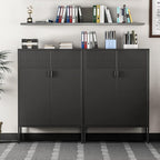 Black Metal Storage Cabinet, Metal Locker Storage Cabinet with Doors and Shelves, 3 Tier Steel Office Storage Cabinet, Metal Sideboard for Home, Office, Kitchen and Coffee Bar