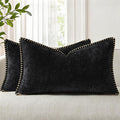 decorUhome Chenille Soft Throw Pillow Covers 12x20 Set of 2, Lumbar Velvet Farmhouse Neutral Decorative Euro Pillow Covers with Stitched Edge for Couch Sofa Bed Home Decor, Black