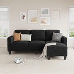 Sectional Sofa and Couches for Living Room, 78'' Black 3 Seat L-Shaped Couch with Movable Ottoman, Comfy Velvet Convertible Sectionals Sofas with Chaise for Apartment, Office, Small Space
