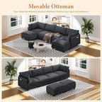 Vesgantti 143" U Shaped Sectional Modular Couch, Comfy Corduroy Upholstered Modular Cloud Sofas for Living Room, Modern Sectional Sofa with 2 Ottoman Deep Seat, Dark Grey