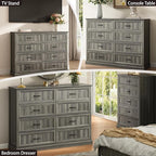 CARPETNAL Farmhouse 8 Drawer Dresser for Bedroom, 55 Inch Wide Modern Grey Dresser TV Stand with Large Drawers & Bar Handles, Rustic Wood Chest of Drawers for Bedroom, Living Room, Hallway, Entryway.