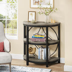 Tribesigns Half Round End Table for Living Room, 3-Tier Half Side Table with Metal Frame, Industrial Half Moon Table with Storage Shelves, Half Circle Accent Table for Entryway, Bedroom, Grey