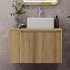 30 Inch Floating Bathroom Vanity with Sink – Wall-Mounted Vanity with Hidden Drawer, Natural Wood Finish, Modern Vessel Sink Vanity for Bathroom(Nature with Sink, 30")