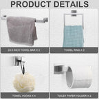 Gisafai 10 Pcs Bathroom Hardware Accessories Set 23.6 Inch Bath Towel Bar Kit Stainless Steel Bathroom Hardware Set Towel Racks Ring Hooks Paper Holder for Wall Mounted (Silver)