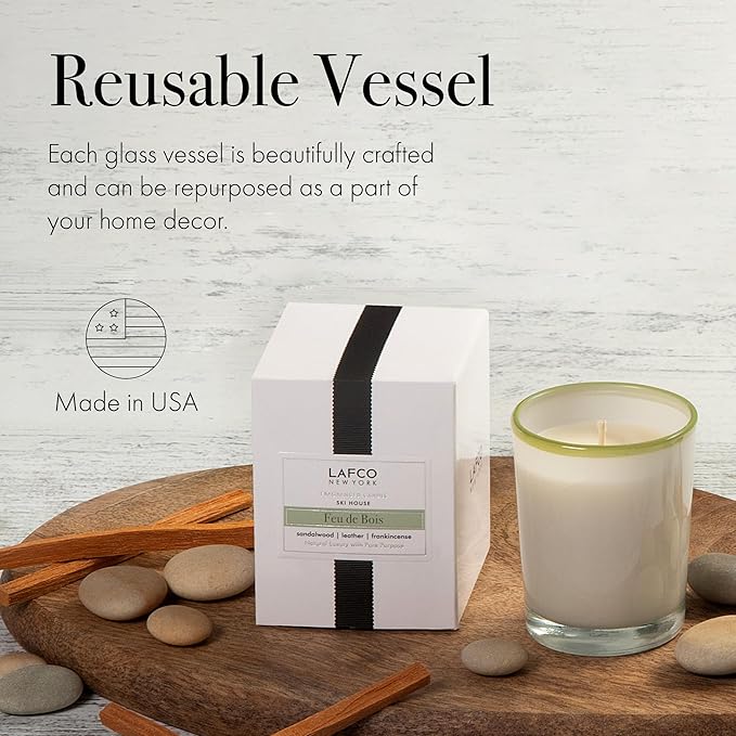 LAFCO New York Votive Candle, Feu de Bois - 1.9 oz - 20-Hour Burn Time - Reusable Glass Vessel - Made in The USA