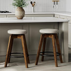 Swivel Premium Solid Wood Counter Stool 25", Set of 2, 360° Rotating Upholstered Cushion, Backless Bar Chair for Island, Pub, Kitchen, Dining Room (Walnut)
