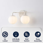 JONATHAN Y JYL3535C Louis Parisian Globe 15" 2-Light Metal/Frosted Glass Modern Contemporary LED Vanity Light Midcentury, Glam, Transitional, Bathroom, Powder Room, Dressing Room, Bedroom, Almond