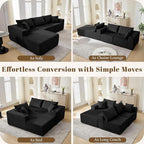 107" Cloud Sectional Couch, Modular Sectional Sofa with L-Shape Chaise, Corduroy Boneless Couch with Deep Seat, Upholstered Sofa for Living Room, No Assembly Required(Left-Facing Chaise, Black)