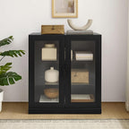 Crosley Furniture Essen Stackable Glass Door Kitchen Pantry Storage Cabinet, Accent Cabinets for Entryway, Black