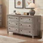 6 Drawers Dresser for Bedroom, Farmhouse 54" Wide Wood Dressers Chest of Drawers, Vintage Design TV Stand, Rustic Storage Dresser Organizer with Metal Handle Closet for Living Room, Hallway