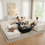 Modular Sectional Cloud Couch for Living Room,Modern Boneless Couche Set with Plush Corduroy,Comfy Floor Sofa with Memory Foam,Stupendous U Shaped Sofa with Chaise,No Assembly Required,Beige