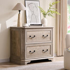 T4TREAM 34" Lateral File Cabinet with 2 Drawers, Farmhouse Filing Cabinet with 34" Wide Wooden Tabletop & Smooth Rails, Holds Letter/Legal, Hexagonal Design & Framed Drawer Fronts, Light Rustic Oak