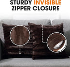 Cheer Collection Faux Fur Throw Pillows - Decorative Pillows for Couch, Bed Throw Pillows, Chocolate Accent Pillows for Bedroom or Living Room Aesthetic, Set of 2 Furry Throw Pillows, 26" x 26"