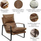 Art Leon Set of 2 Genuine Leather Accent Chairs for Living Room, Mid Century Modern Lounge Chair Living Room Sofa Chair with Black Metal Frame, Brown
