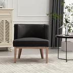 Accent Arm Chair with Wood Legs, Comfy Barrel Side Chair Linen Upholstered Reading Chairs with Back for Living Room Bedroom, Charcoal
