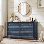 Farmhouse Dressers & Night Stand Set of 4, Wood 54" Wide 6 Drawer Dresser & 35" Tall Chest of Drawers, 18" Roman Column Nightstand Set of 2, Bedroom Furniture Dresser Sets for Home Living Room Hallway