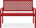 Best Choice Products Outdoor Bench 2-Person Metal Steel Benches Furniture for Garden, Patio, Porch, Entryway w/Geometric Backrest, 790lb Capacity - Rose Red