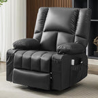 Swivel Rocker Chair with Heat and Massage, 270° Power Recliner Chairs for Adults, USB and Type-C Ports, Oversized Recliner Single Sofa, Electric Glider Chair(Black)