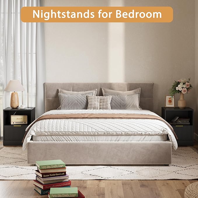 3-Piece Modern Bedroom Furniture Set, Wide 7-Drawer Dresser & 1-Drawer Nightstands Set of 2, Natural Wood Dresser and Nightstand Sets for Bedroom, Hallway, Black