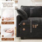 WorthFurni 111.4” Cloud Couch, Modular Sectional Sofa, Comfy Modern 3-Seater Couches with Pillows & Upholstered Deep Seat Cushion for Living Room Apartment Bedroom (Black)