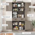 HOSTACK 71“ Tall Kitchen Pantry Storage Cabinet, Modern Kitchen Hutch Bar Cabinet with Microwave Stand, Wood Buffet Sideboard with Hutch, Cupboard with Drawers, Shelves for Dining Room, Ash Gray