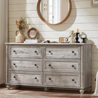 6 Drawers Dresser for Bedroom, Farmhouse 54" Wide Wood Dressers Chest of Drawers, Vintage Design TV Stand, Rustic Storage Dresser Organizer with Metal Handle Closet for Living Room, Hallway