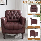 UIXE Faux Leather Accent Chair for Living Room, Tufted Arm Chair Retro Upholstered Club Armchair with Solid Wood Legs, Burgundy Red