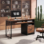 Bestier 47" Computer Desk with Drawers, Home Office Desk with Keyboard Tray, Reversible Industrial Office Desk with Storage Cabinet for Small Space Home Office & Studio, Rustic Brown
