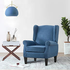 Accent Chairs, Mid Century Blue Bedroom Reading Seats in Fabric, Modern Living Room Single Upholstered Sofa Couch, Elegant High Wingback Arm Chair for Adults, Sillones para Sala
