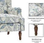 Accent Chair, Upholstered High Back Floral Armchair with Nailhead Trim & Wood Legs, Comfy Wingback Reading Single Sofa Chair for Small Spaces, Living Room, Bedroom ( Plants Blue Floral, Set of 1)