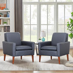 Lohoms Faux Leather Accent Chair for Living Room, Mid-Century Modern Comfy Reading Leisure Chairs for Bedroom, Upholstered Armchair for Apartment/Office/Waiting Room, Wood Legs, Dark Blue