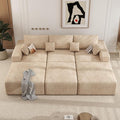113" Modular Sectional Sofa Bed, Convertible Cloud Couches for Living Room with Ottoman, 6 Seater Corduroy Boneless Couch Sleeper Sofa Set, No Assembly Required, Khaki 1 PCS