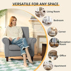 PrimeZone Comfy Accent Chair Set of 2, Mid-Century Modern Fabric Living Room Chair Reading Chair with Soft Cushion, Nailhead Trim & Rolled Armrest, Arm Chair Sofa Chair for Bedroom Waiting Room,Grey